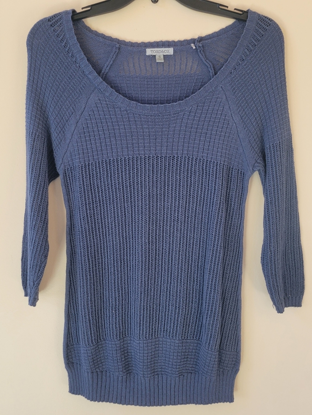 Toad & Co Blue Organic Cotton Hemp Open Knit Sweater
